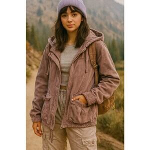 American Eagle Y2K Gorpcore Hooded Utility Jacket XS Mauve Cargo Hiking Grunge